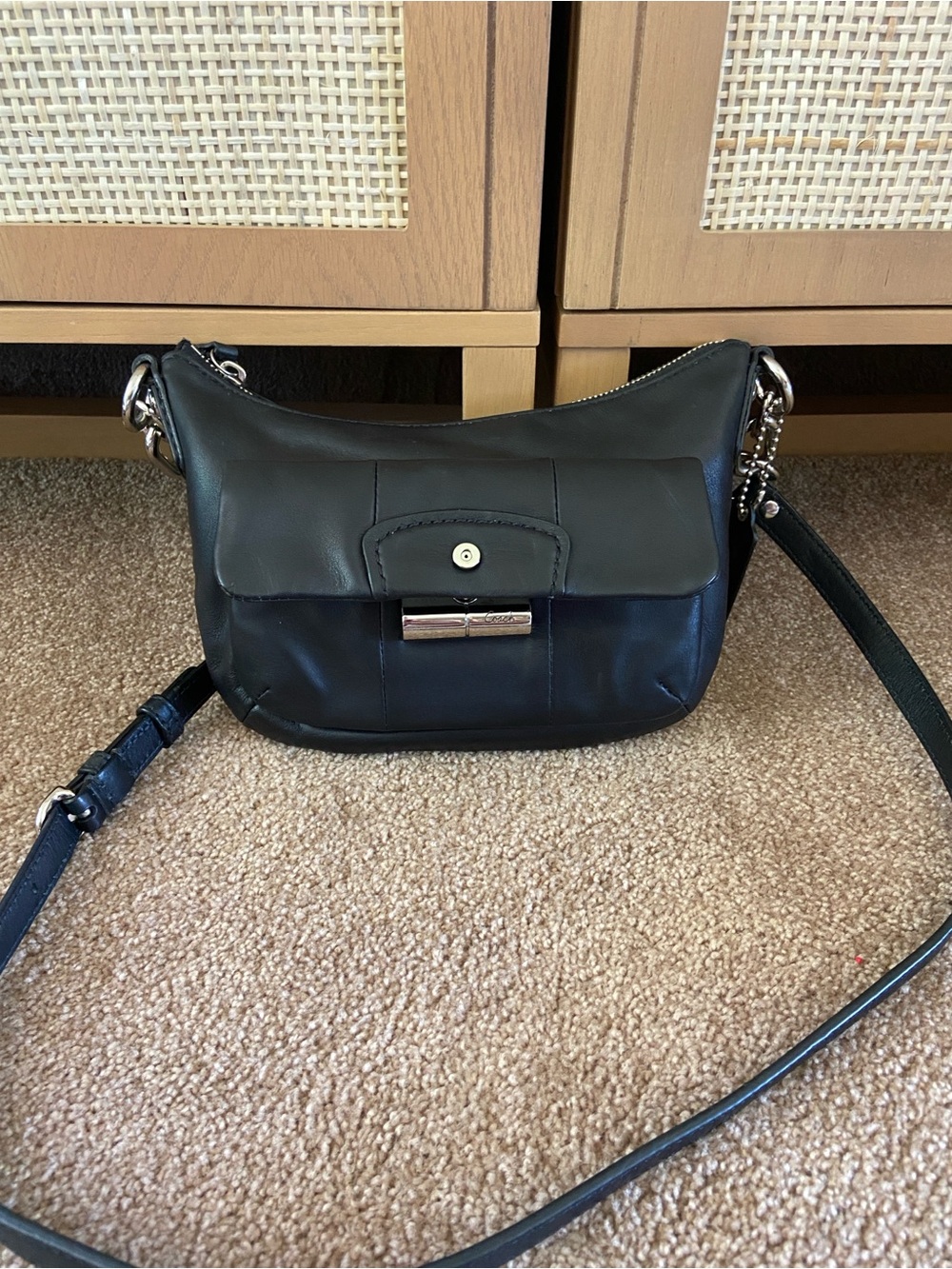 Vintage Coach Shoulder Bag 14771 Christine Leather BLACK Pochette